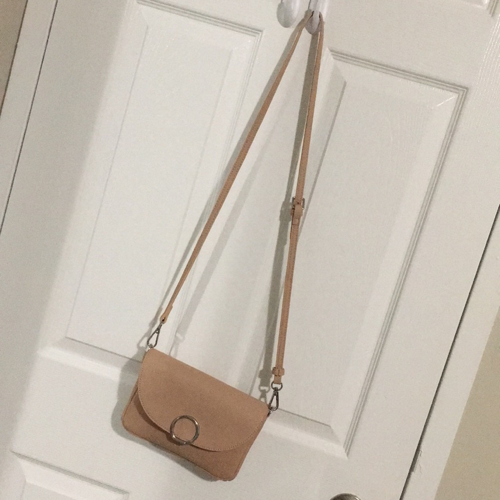 Small blush and silver crossbody purse